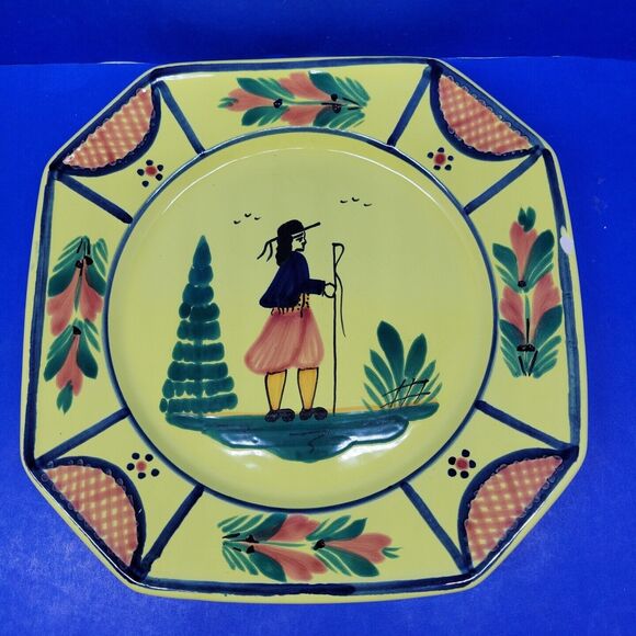 Quimper Soleil Yellow Octagonal Luncheon Plate 9.5" small chip - Picture 8 of 10